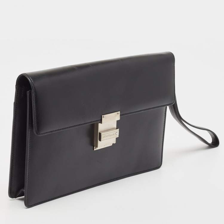 Pre Owned Montblanc Black Leather Flap Wristlet Clutch