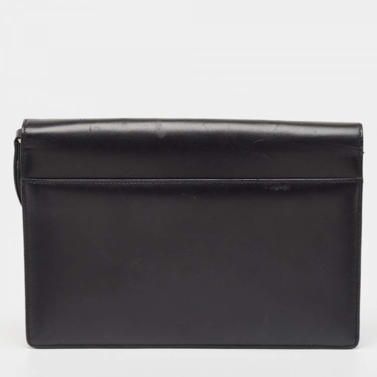 Pre Owned Montblanc Black Leather Flap Wristlet Clutch