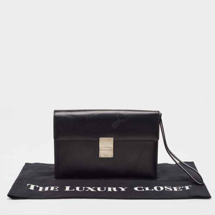 Pre Owned Montblanc Black Leather Flap Wristlet Clutch