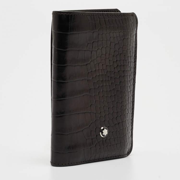 مملوكة مسبقًا Montblanc Dark Brown Ostrich Leg Leather Business Card Holder