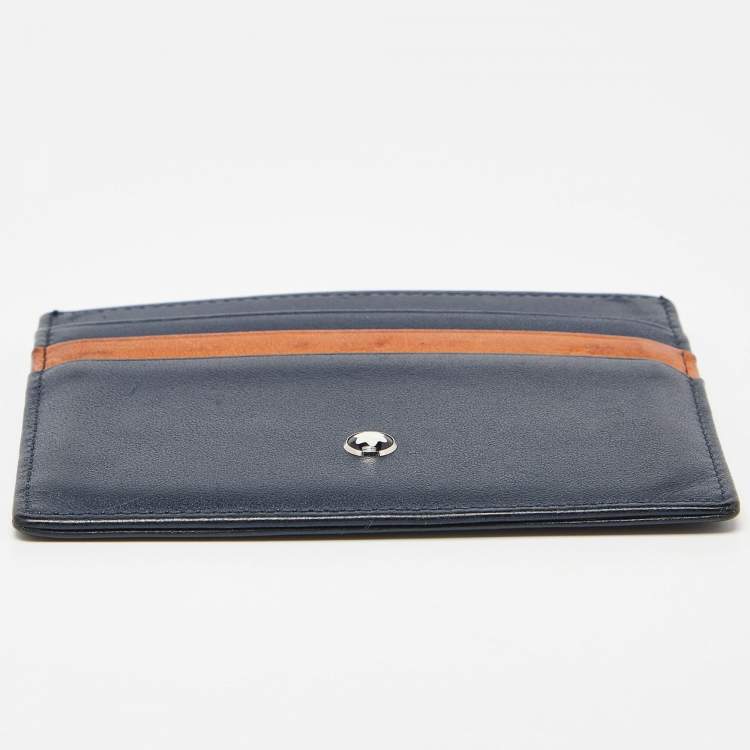 Pre Owned Montblanc Blue/Tan Leather Meisterstuck Card Holder 6CC