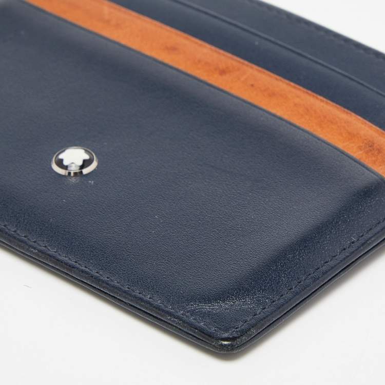 Pre Owned Montblanc Blue/Tan Leather Meisterstuck Card Holder 6CC