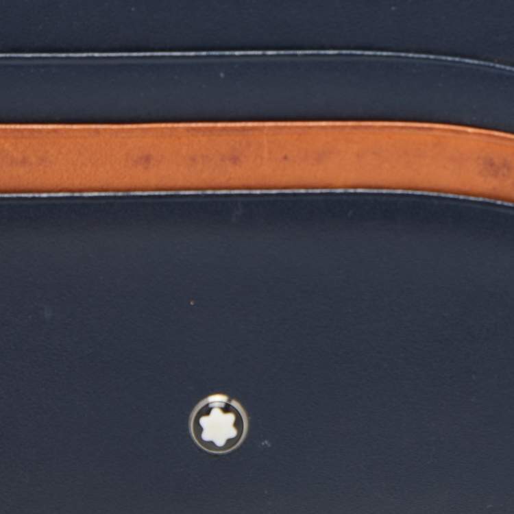 Pre Owned Montblanc Blue/Tan Leather Meisterstuck Card Holder 6CC