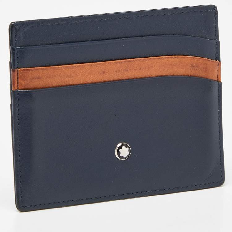 Pre Owned Montblanc Blue/Tan Leather Meisterstuck Card Holder 6CC