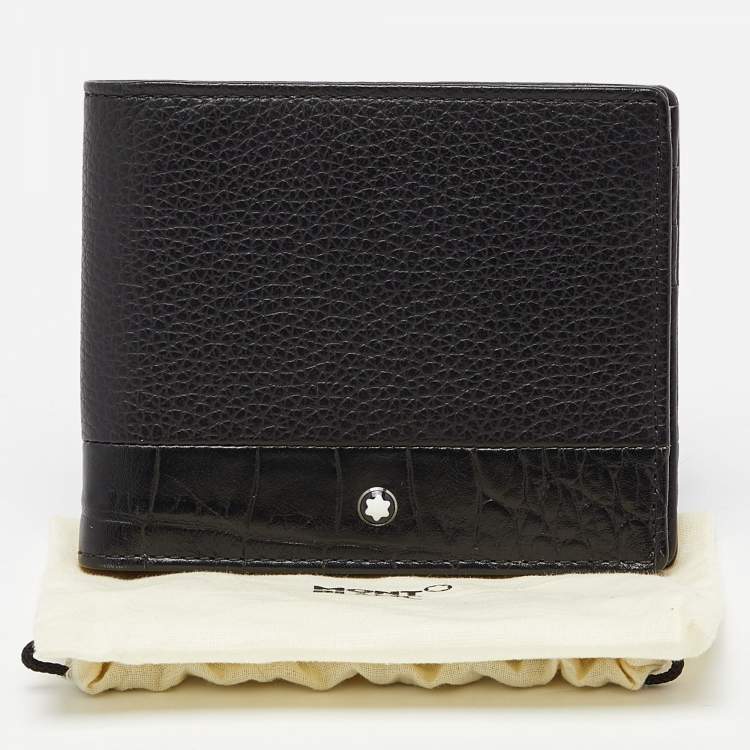 Pre Owned Montblanc Black Crocodile Embossed Leather and Leather Bifold Wallet 