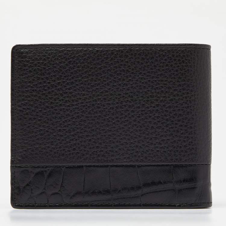 Pre Owned Montblanc Black Crocodile Embossed Leather and Leather Bifold Wallet 