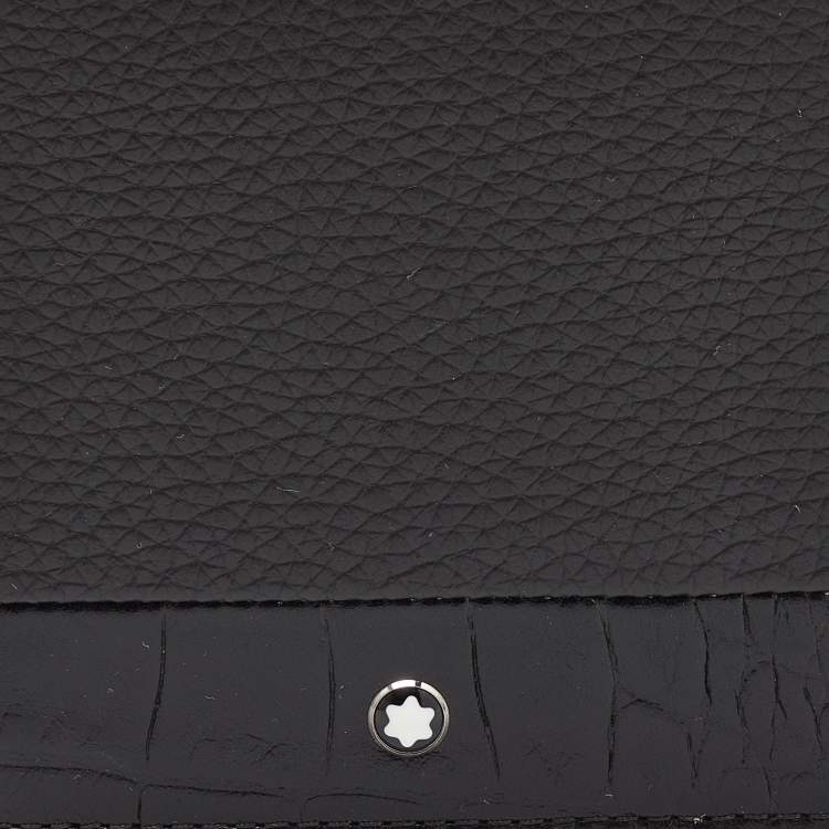 Pre Owned Montblanc Black Crocodile Embossed Leather and Leather Bifold Wallet 