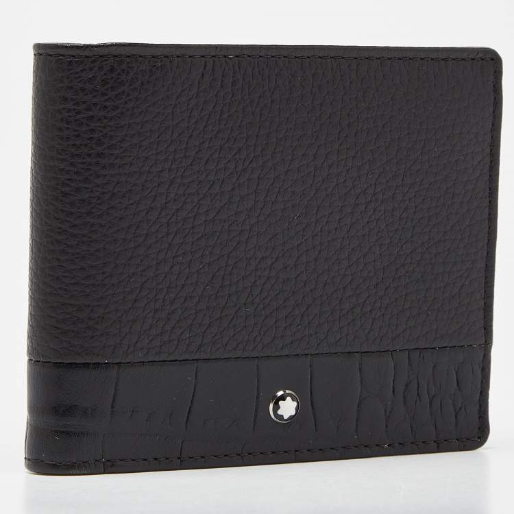 Pre Owned Montblanc Black Crocodile Embossed Leather and Leather Bifold Wallet 
