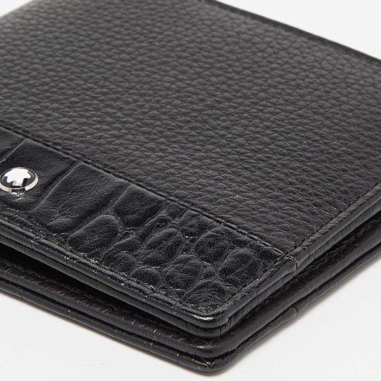 Pre Owned Montblanc Black Crocodile Embossed Leather and Leather Bifold Wallet 