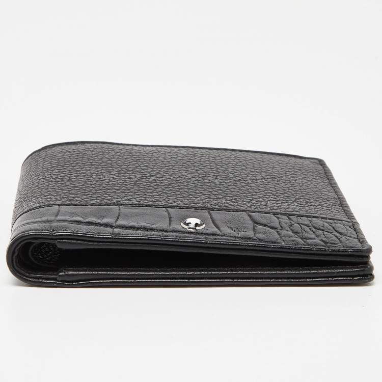 Pre Owned Montblanc Black Crocodile Embossed Leather and Leather Bifold Wallet 