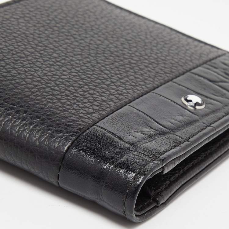 Pre Owned Montblanc Black Crocodile Embossed Leather and Leather Bifold Wallet 