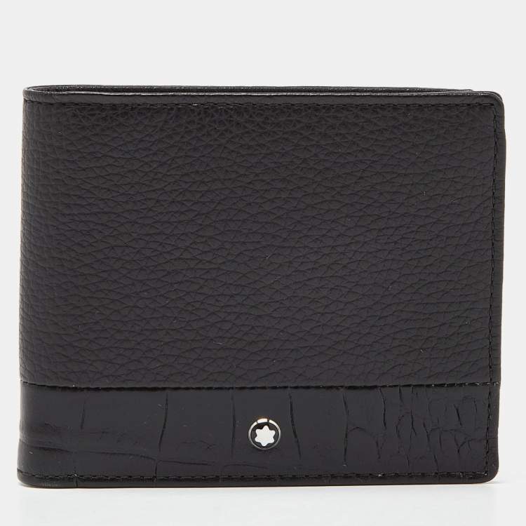 Pre Owned Montblanc Black Crocodile Embossed Leather and Leather Bifold Wallet 