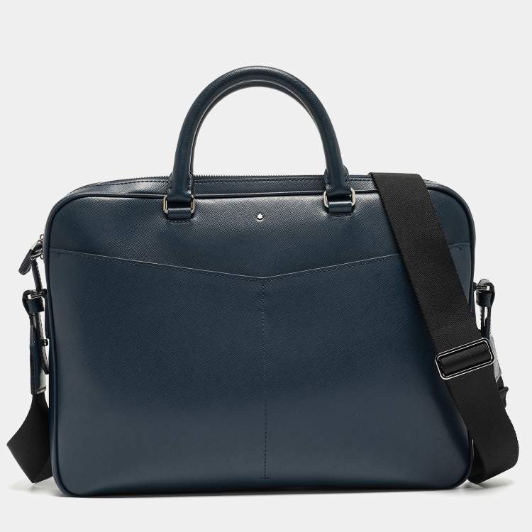Pre Owned Montblanc Navy Blue Leather Sartorial Ultra Slim Document Case Bag