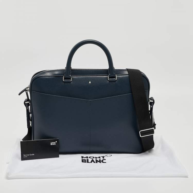 Pre Owned Montblanc Navy Blue Leather Sartorial Ultra Slim Document Case Bag