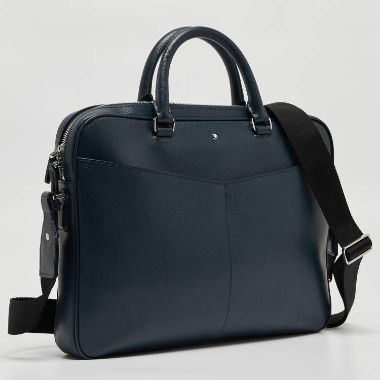 Pre Owned Montblanc Navy Blue Leather Sartorial Ultra Slim Document Case Bag