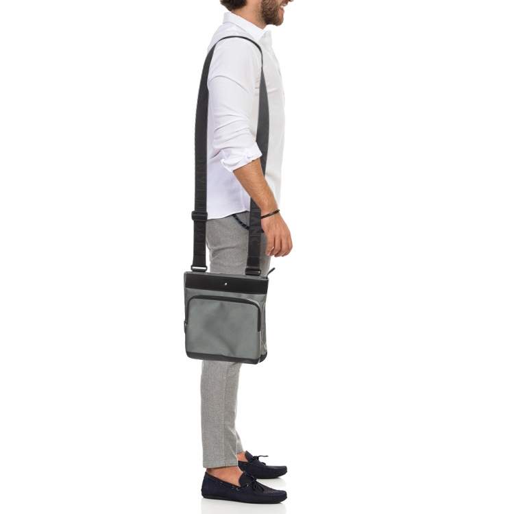Pre Owned Montblanc Grey/Black Nylon and Leather Nightflight Messenger Bag