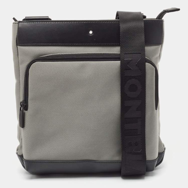Pre Owned Montblanc Grey/Black Nylon and Leather Nightflight Messenger Bag