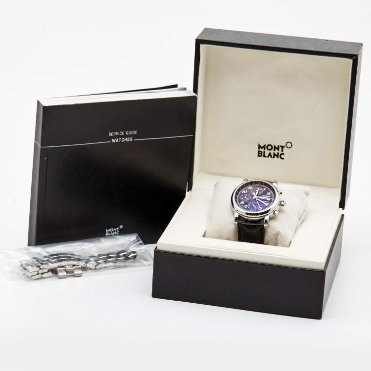 Pre Owned Montblanc Black Stainless Steel Embossed Leather Star 102135 Men's Wristwatch 42 mm