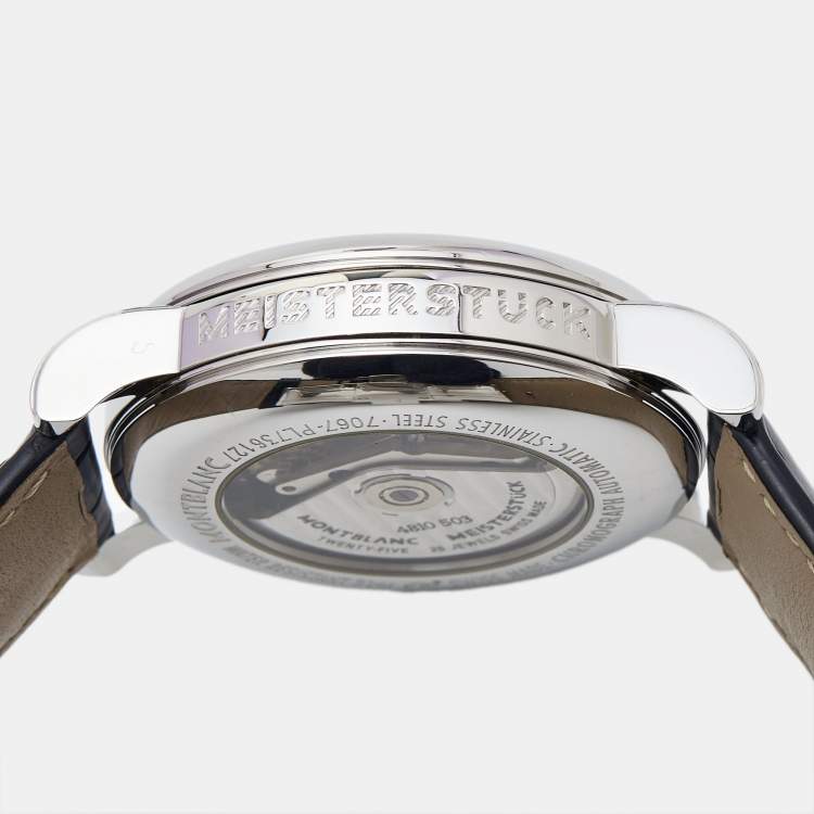 Pre Owned Montblanc Black Stainless Steel Embossed Leather Star 102135 Men's Wristwatch 42 mm