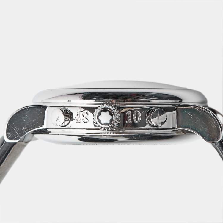 Pre Owned Montblanc Black Stainless Steel Embossed Leather Star 102135 Men's Wristwatch 42 mm