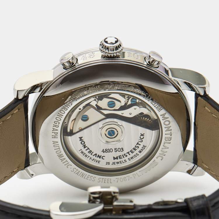 Pre Owned Montblanc Black Stainless Steel Embossed Leather Star 102135 Men's Wristwatch 42 mm