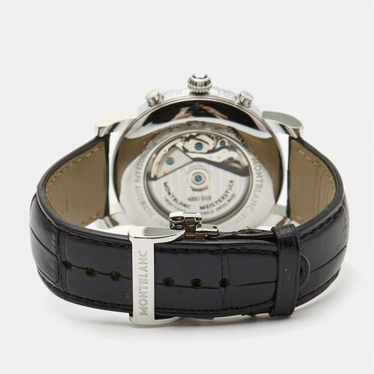 Pre Owned Montblanc Black Stainless Steel Embossed Leather Star 102135 Men's Wristwatch 42 mm