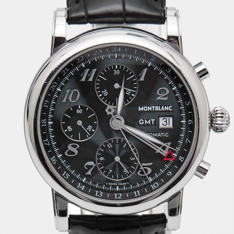 Pre Owned Montblanc Black Stainless Steel Embossed Leather Star 102135 Men's Wristwatch 42 mm