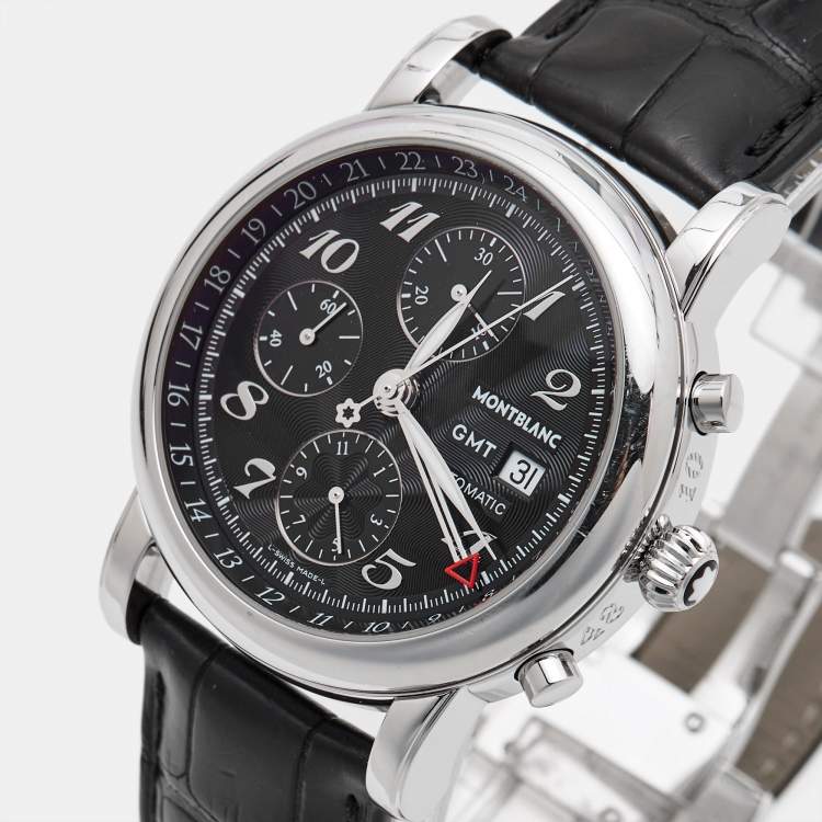 Pre Owned Montblanc Black Stainless Steel Embossed Leather Star 102135 Men's Wristwatch 42 mm