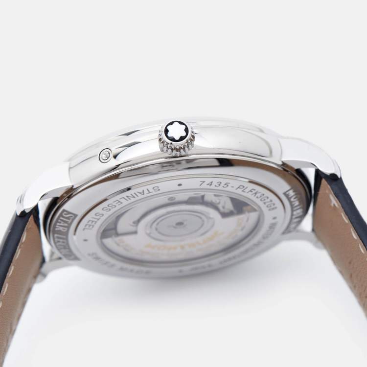 Pre Owned Montblanc Slate Grey Stainless Steel Sfumato Alligator Leather Star Legacy 118518 Men's Wristwatch 42 mm