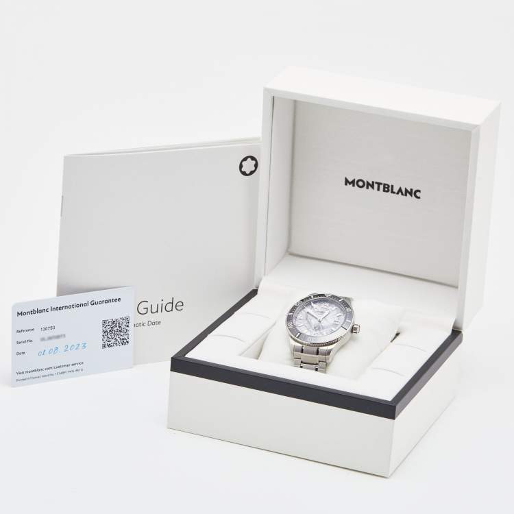 Pre Owned Montblanc Gray Glacier Pattern Ceramic Stainless Steel 1858 Iced Sea MB130793 Men's Wristwatch 41 mm