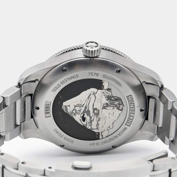 Pre Owned Montblanc Gray Glacier Pattern Ceramic Stainless Steel 1858 Iced Sea MB130793 Men's Wristwatch 41 mm