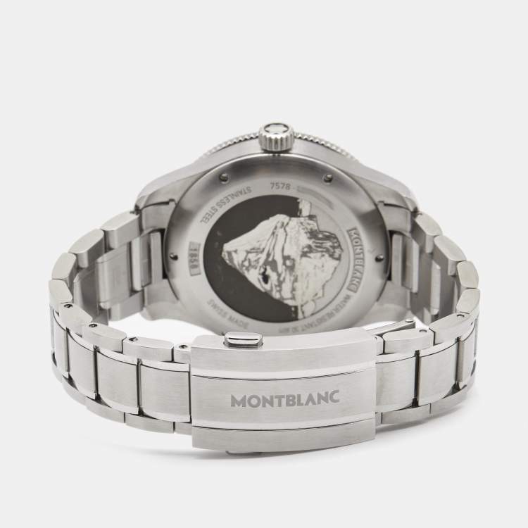 Pre Owned Montblanc Gray Glacier Pattern Ceramic Stainless Steel 1858 Iced Sea MB130793 Men's Wristwatch 41 mm