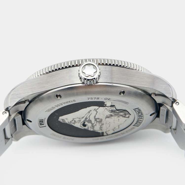 Pre Owned Montblanc Gray Glacier Pattern Ceramic Stainless Steel 1858 Iced Sea MB130793 Men's Wristwatch 41 mm