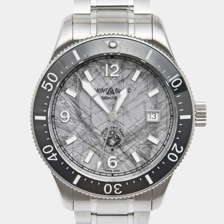 Pre Owned Montblanc Gray Glacier Pattern Ceramic Stainless Steel 1858 Iced Sea MB130793 Men's Wristwatch 41 mm