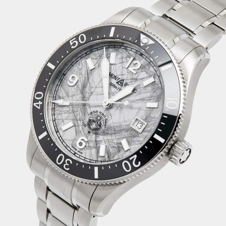 Pre Owned Montblanc Gray Glacier Pattern Ceramic Stainless Steel 1858 Iced Sea MB130793 Men's Wristwatch 41 mm