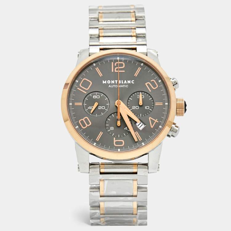 Pre Owned Montblanc Grey 18K Rose Gold Stainless Steel TimeWalker 107321 Men's Wristwatch 43 mm
