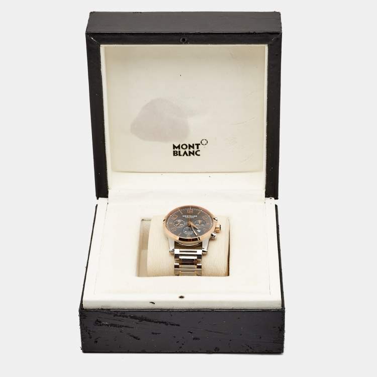 Pre Owned Montblanc Grey 18K Rose Gold Stainless Steel TimeWalker 107321 Men's Wristwatch 43 mm
