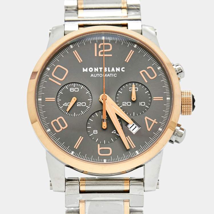 Pre Owned Montblanc Grey 18K Rose Gold Stainless Steel TimeWalker 107321 Men's Wristwatch 43 mm