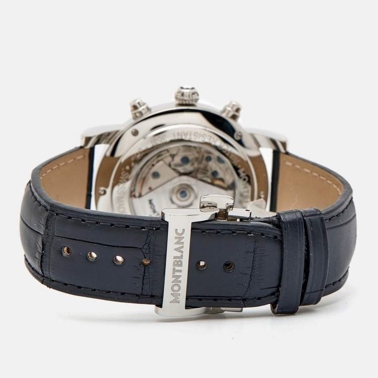 Pre Owned Montblanc Silver Guilloche Stainless Steel Alligator Leather Star 110590 Men's Wristwatch 42 mm