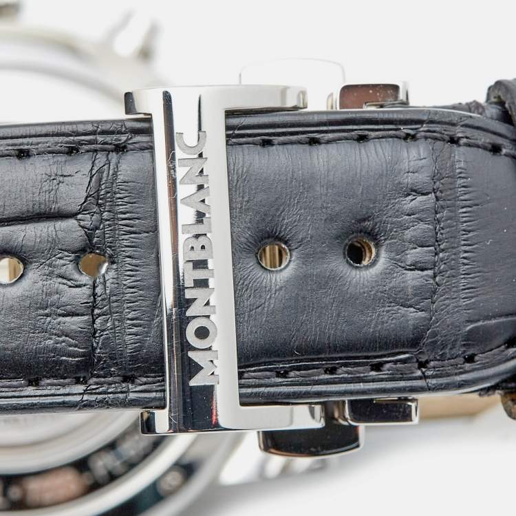 Pre Owned Montblanc Silver Guilloche Stainless Steel Alligator Leather Star 110590 Men's Wristwatch 42 mm