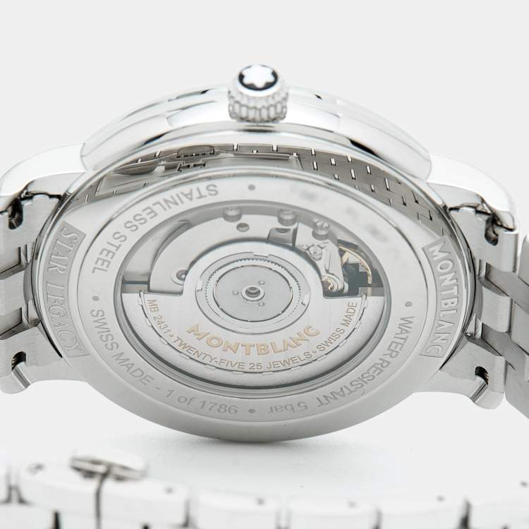 Pre Owned Montblanc Star Legacy Moonphase M129631 Blue Dial Stainless Steel Men's Wristwatch 42 mm