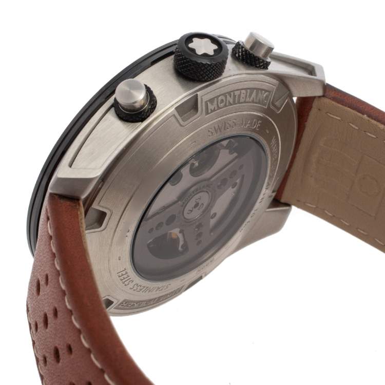 Pre Owned Montblanc Black Stainless Steel & Ceramic Timewalker 119942 Automatic Men's Wristwatch 43 mm