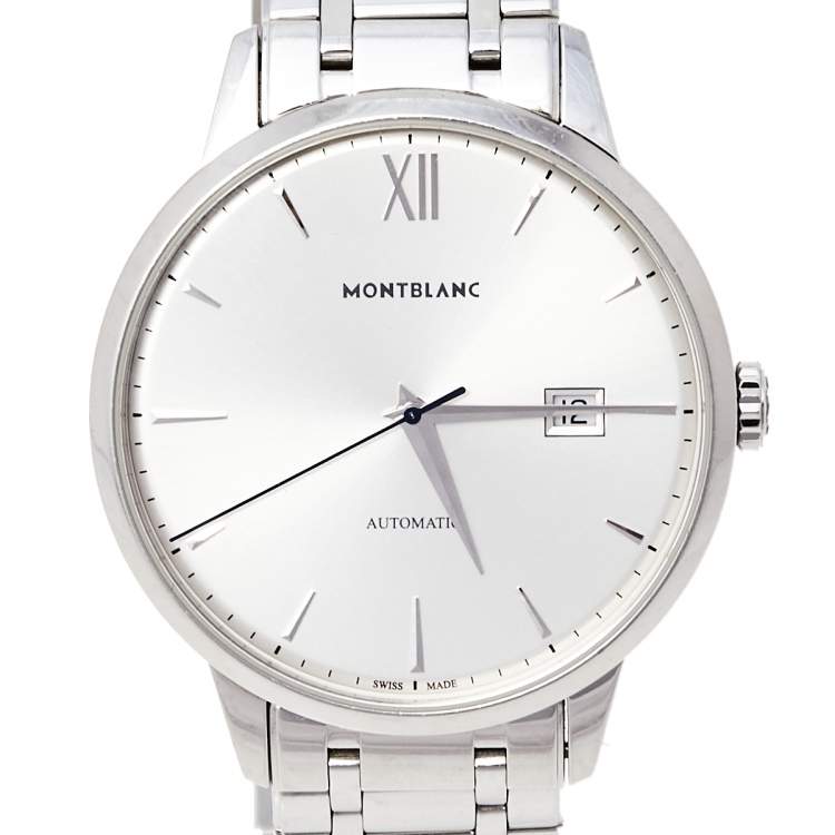 Pre Owned Montblanc Silver Stainless Steel Heritage Meisterstuck 7325 Men's Wristwatch 40 mm