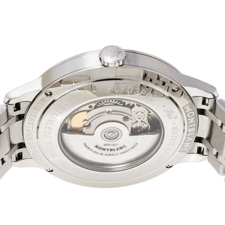 Pre Owned Montblanc Silver Stainless Steel Heritage Meisterstuck 7325 Men's Wristwatch 40 mm
