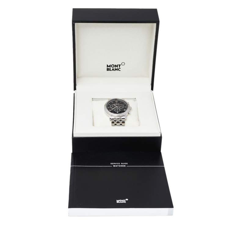 Pre Owned Montblanc Black Stainless Steel Tradition 7374 Men's Wristwatch 42 mm