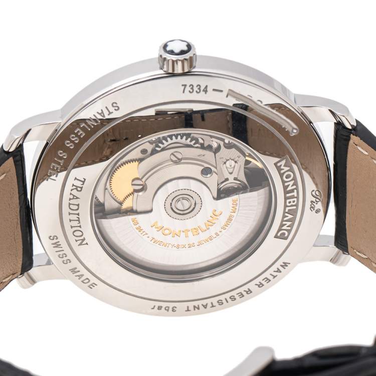 Pre Owned Montblanc White Stainless Steel Tradition 7334 Men's Wristwatch 40 mm