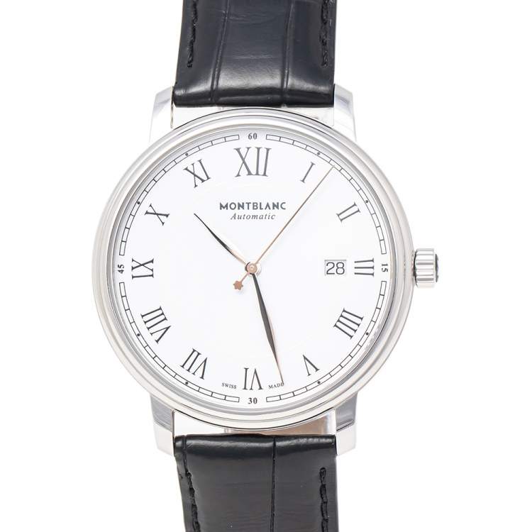 Pre Owned Montblanc White Stainless Steel Tradition 7334 Men's Wristwatch 40 mm