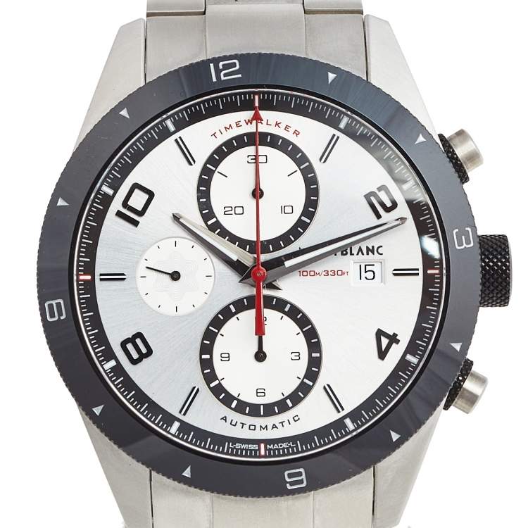 Pre Owned Montblanc Silver Stainless Steel Ceramic Timewalker Chronograph 116099 Men's Wristwatch 43 mm