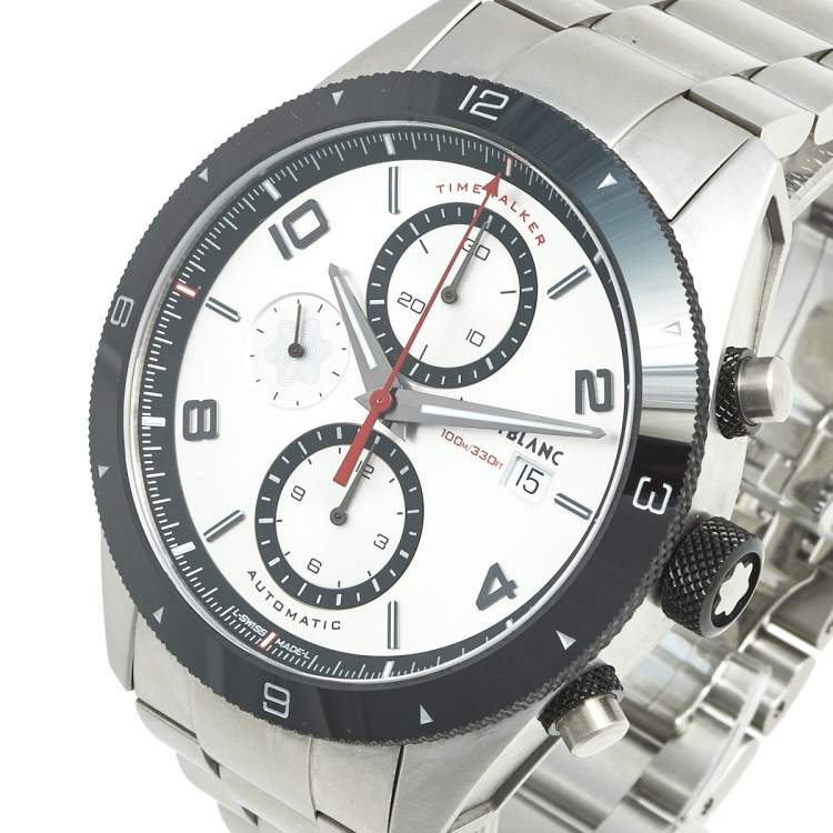 Pre Owned Montblanc Silver Stainless Steel Ceramic Timewalker Chronograph 116099 Men's Wristwatch 43 mm