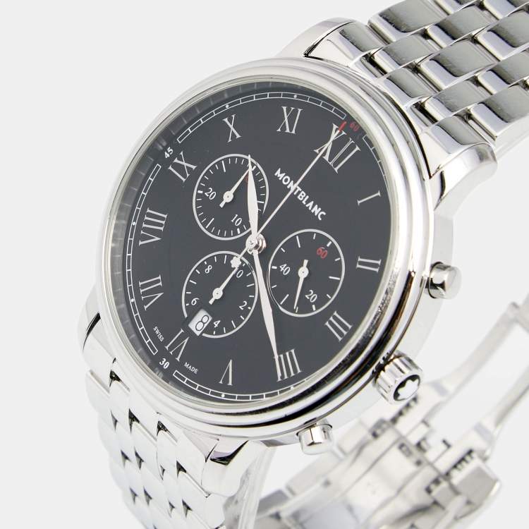Pre Owned Montblanc Black Stainless Steel Tradition 7374 Men's Wristwatch 42 mm